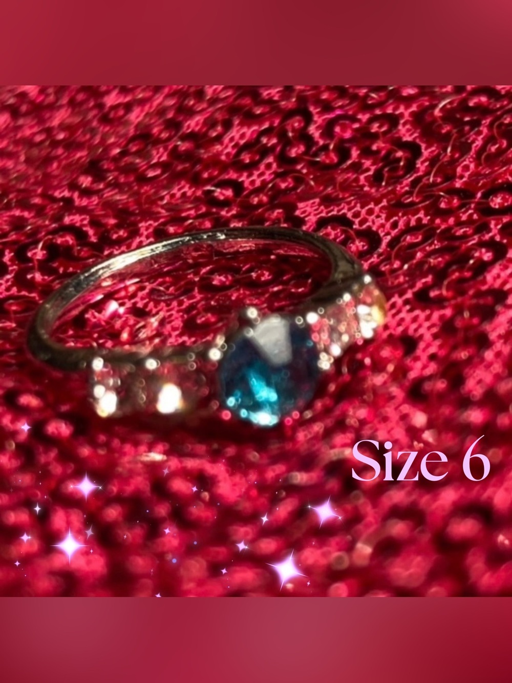 Aquamarine Birthstone Womens Ring Size 6 Sky Blue Sparkle Princess Cut Y2K gift